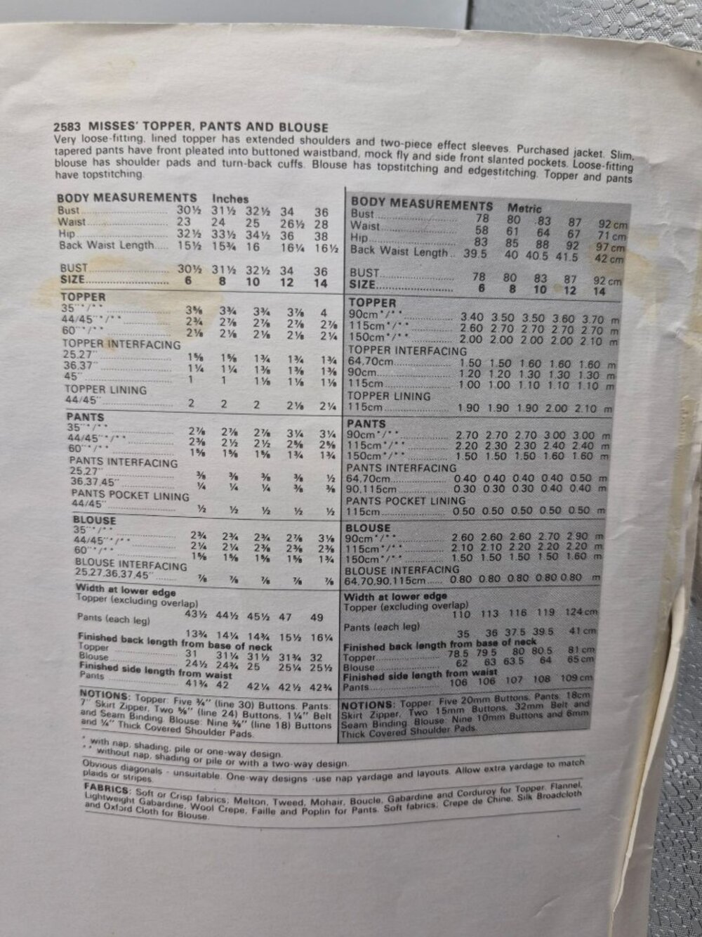 Vogue Christian Aujard Designer Pattern 2583 Misses Three Piece Size 8 1980s - Picture 5 of 8